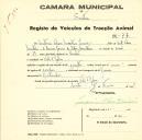 Registo de um veiculo de quatro rodas tirado por um animal de espécie cavalar destinado a transporte de mercadorias em nome de António Alves Martins Júnior, morador em Vale de Lobos.