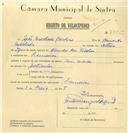 Registo de velocípede com o nº 7885, em nome de João Machado Cardoso, morador em Lameiras.