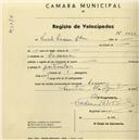 Registo de velocípede com o nº 2162, em nome de Vinícola Cacém Lda, morador em Cacém.