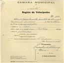 Registo de velocípede de marca Saltley, com o nº 1080, em nome de Maria Helena Morato Vermelho, moradora em S. Pedro de Sintra.