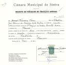 Registo de um veiculo de duas rodas tirado por um animal de espécie cavalar destinado a transporte de mercadorias em nome de Manuel Francisco Terreu, morador em Francos.