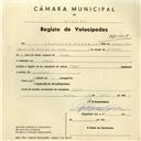 Registo de velocípede de marca Gil, com o nº 4109, em nome de Graciano Ferreira, morador em Queluz.