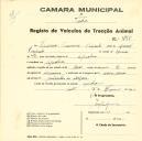 Registo de um veiculo de duas rodas tirado por dois animais de espécie asinina destinado a transporte de mercadorias em nome de Firmino Francisco P. , morador em Agualva.