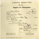 Registo de velocípede com o nº 2647, em nome de António Pinto, morador em Sintra.