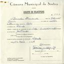 Registo de velocípede de marca Selza com motor Cuciolo, com o nº 5772, em nome de Amadeu Fernandes, morador em Idanha.