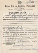 Boletim de óbito de nado morto do sexo masculino, sepultado no coval nº 7404 , do cemitério de S. Marçal.