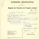 Registo de um veiculo de duas rodas tirado por um animal de espécie asinina destinado a transporte de mercadorias em nome de Amaro Francisco, morador na Tojeira.