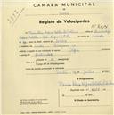 Registo de velocípede de marca Alfa, com o nº 2014, em nome de Maria Alice Raposo Botelho Lobo Alves, moradora em Arraçario, Sintra.