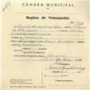 Registo de velocípede com o nº 4141, em nome de Manuel Cristovão da Silva, morador em Barreira.