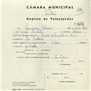 Registo de velocípede de marca Solex, com o nº 4494, em nome de Américo Alves, morador em Pero Pinheiro.