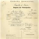 Registo de velocípede de marca Nacional, com o nº 1181, em nome de António Perú, morador em Ulgueira.