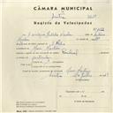 Registo de velocípede de marca Pombal, com o nº 4322, em nome de Henrique Martinho Nicolau, morador em Mem Martins.