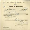 Registo de velocípede com o nº 3940, em nome de João Tomás Janeiro, morador em Idanha.
