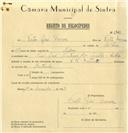 Registo de velocípede de marca V.N. Motoreta, com o nº 6721, em nome de Vítor José Névoa, morador em Rua José Antunes dos Santos, Sintra.
