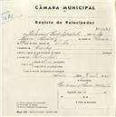 Registo de velocípede com o nº 5284, em nome de Rui Manuel Santos Martinho, morador em Queluz.