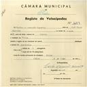 Registo de velocípede com o nº 4259, em nome de Carlos da Assunção Ferreira, morador em Sintra.