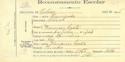 Recenseamento escolar de Henriqueta Costa, filha de Francisco Costa, moradora no Penedo.
