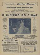 Programa do filme, drama, "O Inferno do Cíume", adaptação da obra Sonata a Kreutzer do escritor russo Leon Tolstoi com a participação de Zully Moreno e Pedro Lopez Lagar.