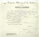 Registo de velocípede de marca Dover, com o nº 8410, em nome de José António Domingues, morador em Albarraque.