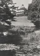 Vista geral do parque de Monserrate com o lago, o relvado e o Palácio.