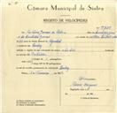 Registo de velocípede com o nº 9725, em nome de António Gomes da Palma, morador em Queluz.