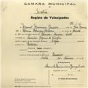 Registo de velocípede de marca Elgin, com o nº 436, em nome de Manuel Maximiano Gonçalves, morador em Lameiras.