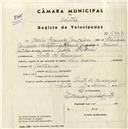 Registo de velocípede com o nº 5183, em nome de Carlos Figueira Gonçalves, morador em Ponte de Carenque.