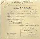 Registo de velocípede com o nº 986, em nome de Ernesto Jeronimo de Sousa, morador em Codiceira.