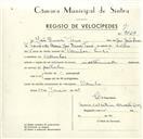 Registo de velocípede com o nº 9529, em nome de João Duarte Tomé, morador em Odrinhas.