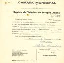 Registo de um veiculo de duas rodas tirado por um animal de espécie muar destinado a transporte de mercadorias em nome de Matias Manuel Corvo, morador em Colares.