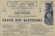 Programa do filme "Pavor nos Bastidores" com a participação de Jane Wyman, Marlene Dietrich, Michael Wilding e Richard Todd.