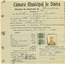 Registo de matricula de velocipedista em nome de António Joaquim Peroleite, morador em Pero Pinheiro, com o nº de inscrição 584.
