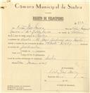 Registo de velocípede de marca V.N. Mota, com o nº 7931, em nome de Vítor José Névoa, morador em Rua José Antunes dos Santos, Sintra.