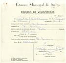 Registo de velocípede de marca Deka, com o nº 9335, em nome de Aníbal José de Oliveira, morador em D. Maria.