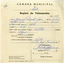 Registo de velocípede de marca Soltex, com o nº 3378, em nome de Manuel Duarte Raio, morador em Sintra.