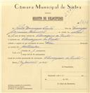 Registo de velocípede de marca Deka, com o nº 7412, em nome de Vítor Domingos Simões, morador em Almargem do Bispo.