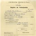 Registo de velocípede de marca Milita, com o nº 4103, em nome de Mateus Duarte Simões., morador em Ribeira da Cabrela.