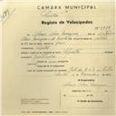 Registo de velocípede Sprinter, com o nº 2778, em nome de Álvaro Alves Marques, morador em Sintra.