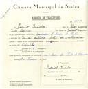 Registo de velocípede de marca Cycles, com o nº 5644, em nome de Gabriel Inácio, morador em Rua Dr. Leão de Oliveira.