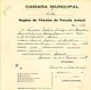 Registo de um veiculo de duas rodas tirado por um animal de espécie muar destinado a transporte de mercadorias em nome de Francisco Ventura Tomásio, morador em Maceira.