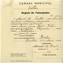 Registo de velocípede com o nº 1782, em nome de Manuel dos Santos, morador em Belas.
