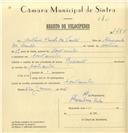 Registo de velocípede com o nº 7485, em nome de António Paulo dos Santos, morador em Fontanelas.