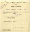 Registo de velocípede de marca Vitória, com o nº 7545, em nome de António Augusto de Carvalho, morador em Sintra.