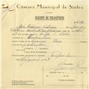 Registo de velocípede de marca Raio, com o nº 6176, em nome de João Rodrigues Vitorino, morador em Pero Pinheiro.