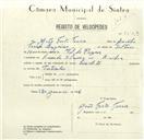 Registo de velocípede com o nº 8523, em nome de João Forte Torres, morador em Rinchoa.
