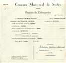 Registo de velocípede de marca Famel, com o nº 9014, em nome de Belchior Feiteira Alberto, morador em Paiões.