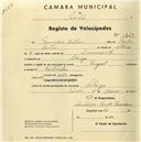 Registo de velocípede de marca Peugeot, com o nº 1249, em nome de Francisco Martins, morador em Sabugo.