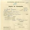 Registo de velocípede de marca The Union, com o nº 4254, em nome de Manuel Joaquim, morador em Palmeiros.