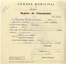Registo de velocípede com o nº 3544, em nome de Eduardo Simões Ferreira, morador em Fação.