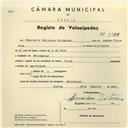 Registo de velocípede de marca Cirilo, com o nº 3980, em nome de Constante Rodrigues Vitorino, morador em Montelavar.